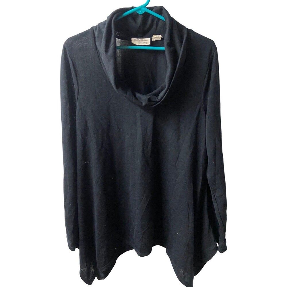 Allison Brittany Sweater Womens XL Black Cowl Neck Lightweight Kerchief Hem